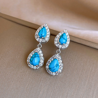 中古风锆石树脂水滴耳环