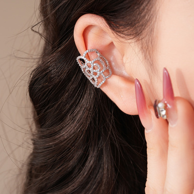 韩系超闪锆石花朵镂空耳夹