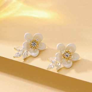 Minimalist Enamel Studs Sweet Zircon Floral Earrings