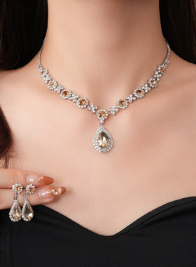 CZ Teardrop Flower Stud & Necklace Set Elegant