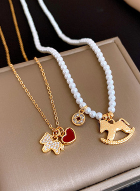 锆石小马爱心珍珠项链锁骨链