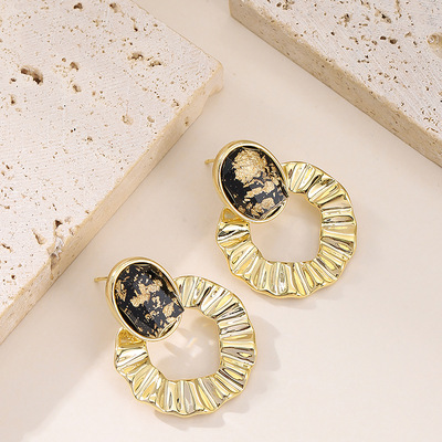 褶皱金箔几何环形耳环银针耳饰