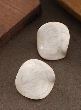 Enamel Hoop Earrings, Irregular Geometric Luxury Studs