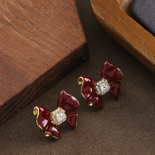 Red Bow Studs, Chinese New Year Enamel Luxury Earrings