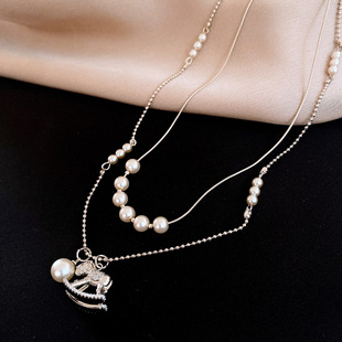 2-Piece Horse Pendant Set, Zircon Pearl Luxury Necklace