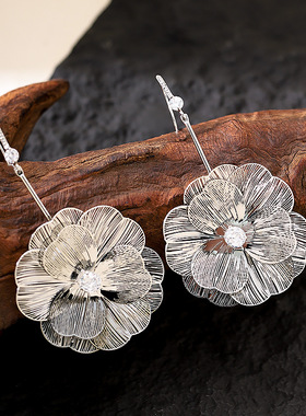 Zircon Floral Drops, Long 3D Bold Minimalist Earrings