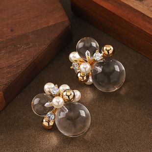 Resin Minimalist Earrings Zircon Studs Pearl Crystal