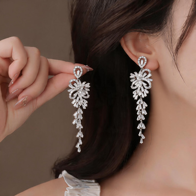 简约百搭锆石流苏耳钉小众设计