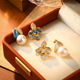 Plated Royal Pearl Enamel Gold French Studs Petal Earrings