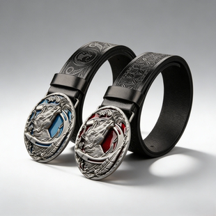 Leather Border Cowboy Buckle Cross Men Belt Stamped