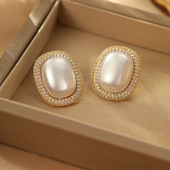 Pearl Elegant Studs Vintage Square Circle Luxury Earrings