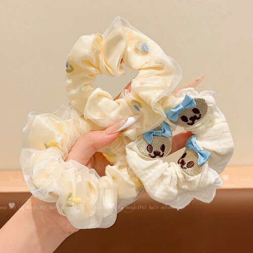 波点纱发绳感刺绣花边大肠发圈女