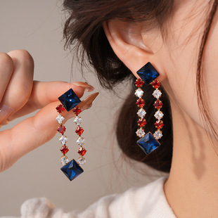 18K Gold Diamond Earrings, Geometric Royal Vintage Drops