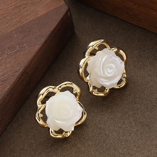 Bohemian Sweet 3D Camellia Stud Earrings - Silver Needle