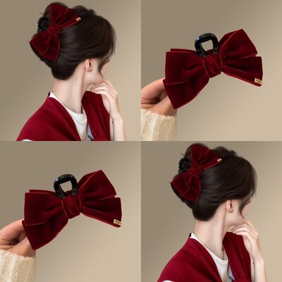 新年红色蝴蝶结抓夹鲨鱼夹