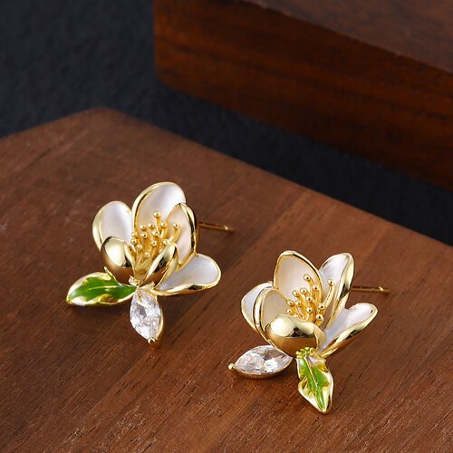 锆石滴油立体花蕊花朵耳钉