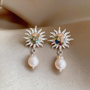 Shell Pearl Earrings, Baroque Vintage Minimalist Studs
