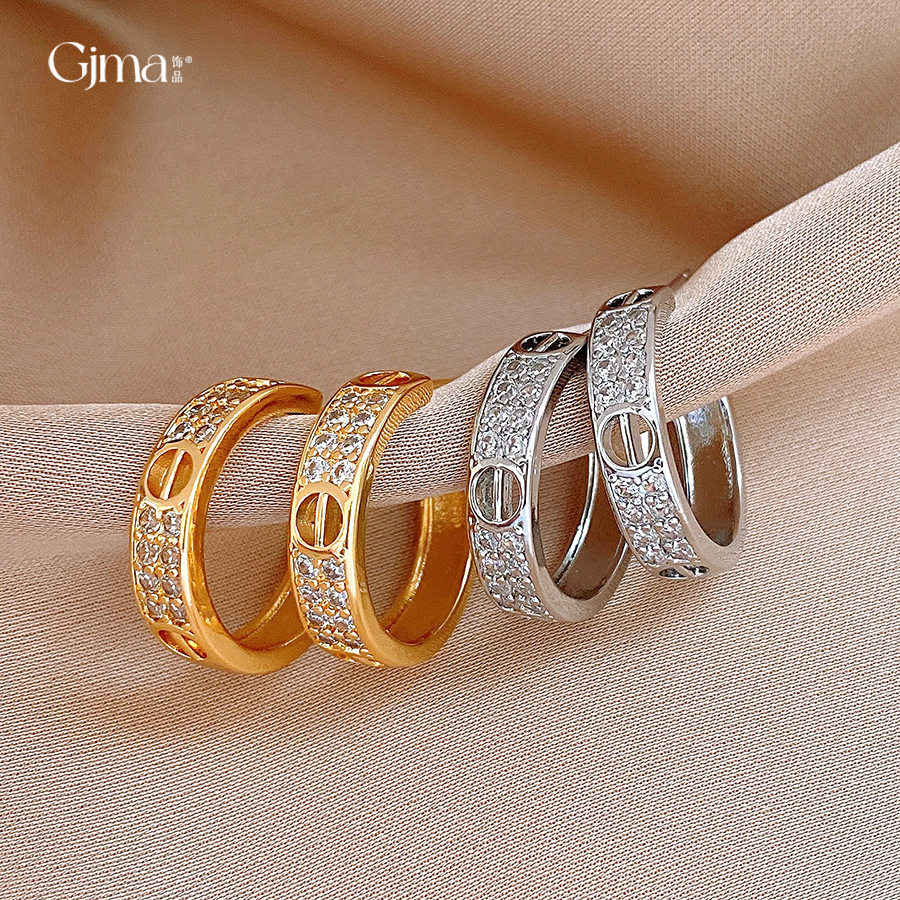 欧美简约锆石镂空C形耳环