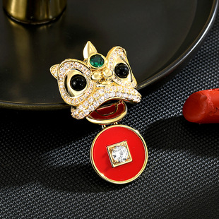 Lion Coin Brooch, Chinese New Year Red Luxury Pin