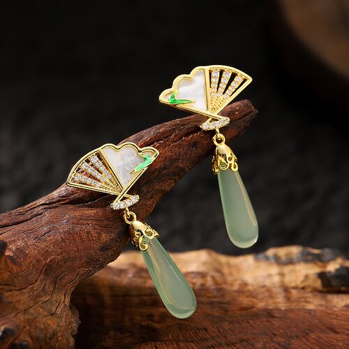 新中式镶锆石贝壳水滴耳坠耳环