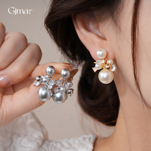 Earrings Royal Zircon 14K Luxury Pearl Geometric Studs Gold