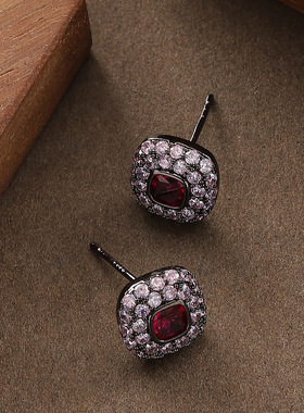 Gunmetal Zircon Studs, Bold Minimalist Luxury Earrings