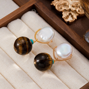 Stud Baroque Earrings Eye Pearl Tiger Globe
