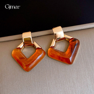 Earrings Resin Marbled Luxury Studs 18K Geometric Gold