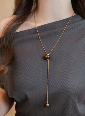 复古圆珠可调节长款葫芦项链