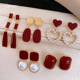Heart Vintage Earrings Kong Red Pearl Hong Enamel Studs
