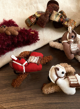 Autumn Winter Plush Red Horse Hair Clip Elegant Cartoon