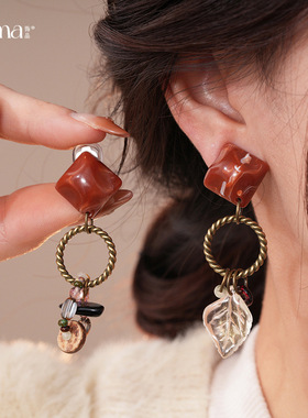 Resin Leaf Ear Cuffs, Fringe Vintage Luxury Earrings