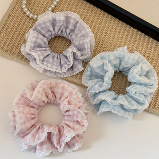 Layer Double Scrunchie Holder Sweet Ponytail Korean Plaid