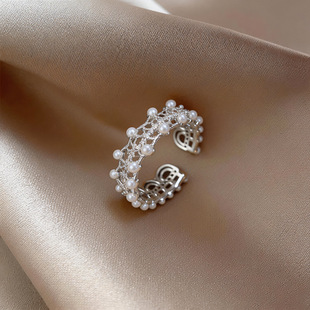 Vintage Zircon Jewelry French Hollow Pearl Ring