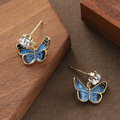 Style Earrings Enamel Forest Butterfly Stud Silver Needle