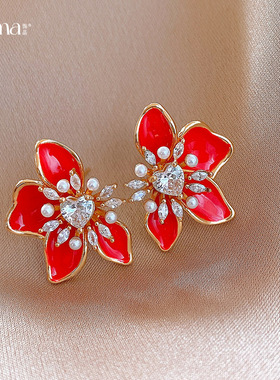 Butterfly Heart Studs, Pearl Zircon Vintage Luxury Earrings