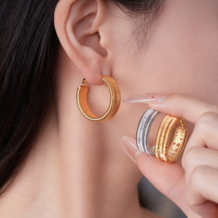 Spring Pleated Hoops, Metal Minimalist Chic Earrings