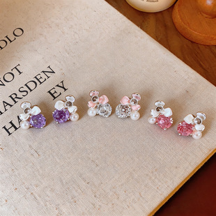 Zircon Earrings Floral Studs Sweet Chic Pearl French
