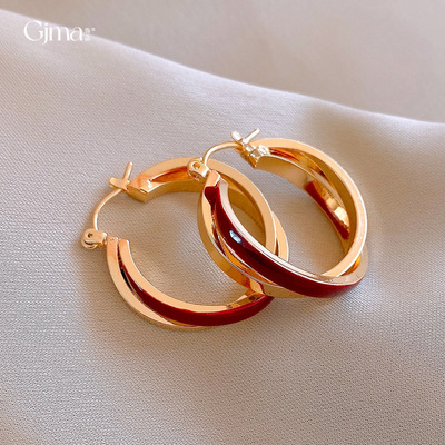 时尚简约滴油圆形交叉耳扣