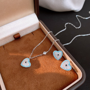 Heart Zircon Earrings Set Korean Necklace Sparkling
