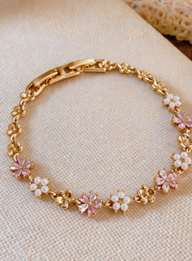 Zircon Pearl Bracelet, Floral Clasp French Minimalist Bangle