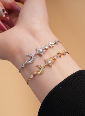 精致锆石花朵卡扣手链