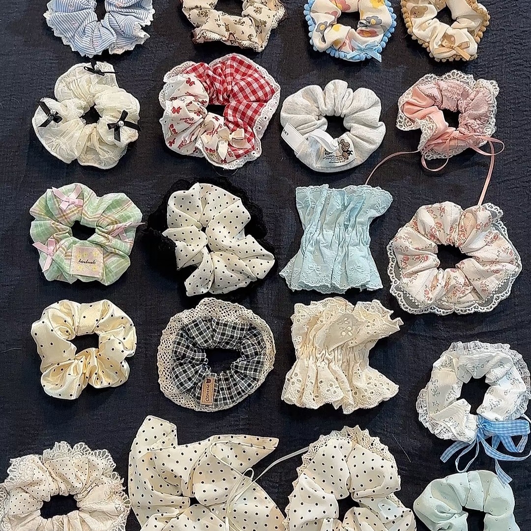 小清新碎花大肠发圈女蕾丝发绳