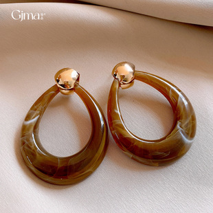 Silver Resin Drop Hollow Earrings, Trendy Statement Studs