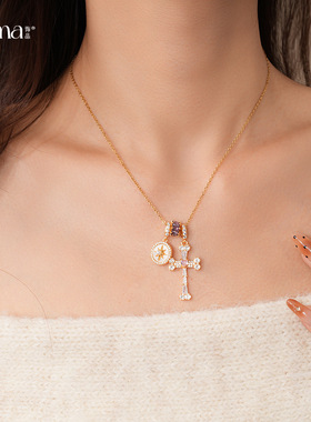 简约锆石几何十字架项链