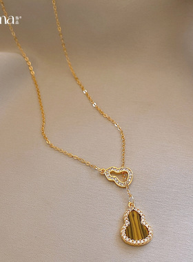 18K真金电镀锆石葫芦项链新中式