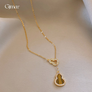 18K Gold Zircon Necklace, Chinese Style Elegant Pendant