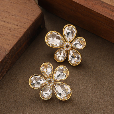 不规则玻璃花朵耳钉银针耳饰