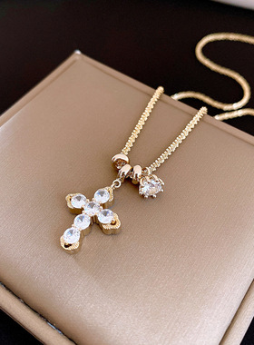 锆石十字架项链配饰女时尚毛衣链