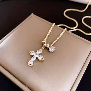10K Gold Plated CZ Cross Necklace Elegant